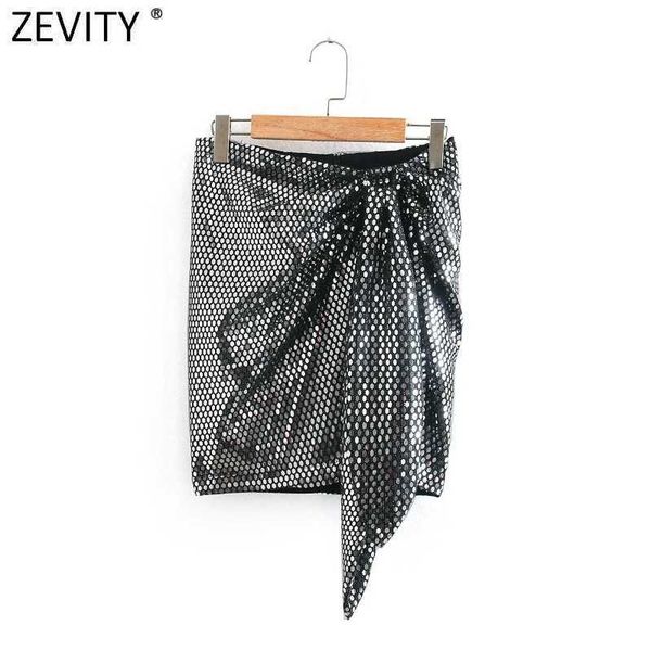 

zevity women high street bowknot asymmetric sequined skirt faldas mujer femme back zipper chic party vestido brand skirts qun726 210603, Black