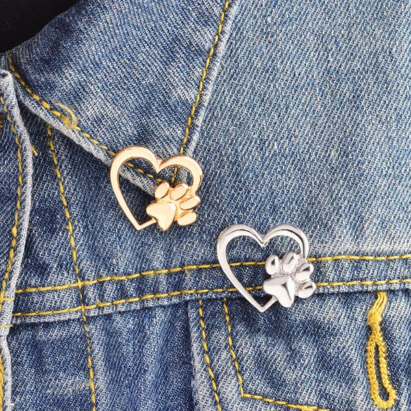 Pata em Coração Broche Cão Paws Gato Gatinho Claw Pins Personalizado Camisola Pin Badge Presente Jóias Para As Mulheres Menina Kids
