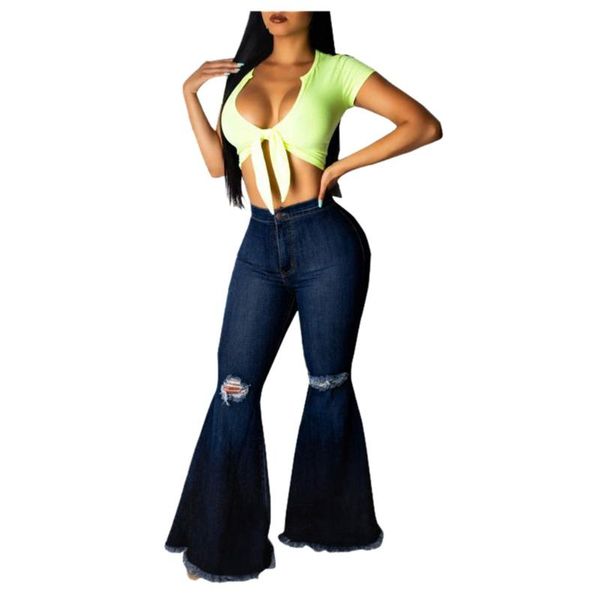 

women's jeans women fashion high waist stretch hole leggings skinny slim fitness pants trousers ripped jeans#g2, Blue