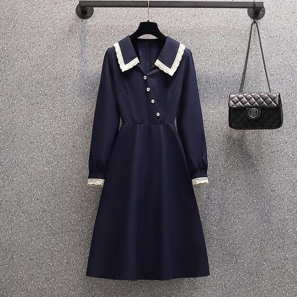 

casual dresses women beach vintage design shirt dress 2021 autumn lace patchwork a line midi elegant ladies office vestidos, Black;gray