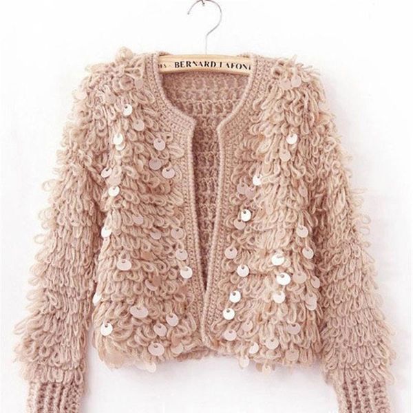 

women's sweaters gowyimmes autumn winter elegant women long sleeve sequined sweater lady short o-neck knitted cardigans basic pd196, White;black