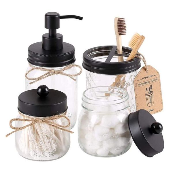 

4pcs/set liquid soap dispenser bottle toothbrush cotton balls swabs containers bathroom jars set lks99 storage boxes & bins