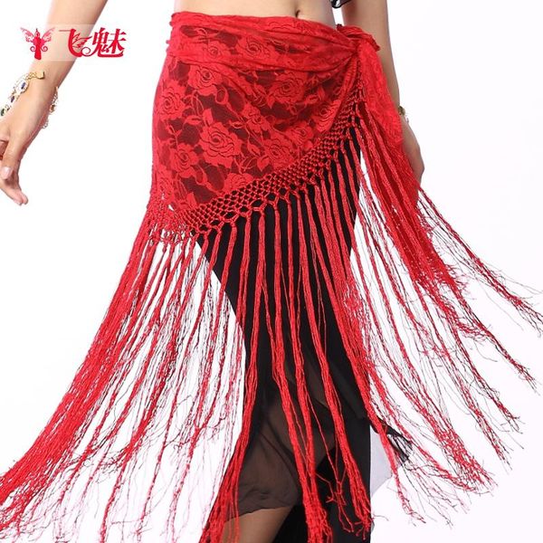 

tribal belts belly dance costume waist chain women dancing lace long tassel triangle hip scarf/gypsy skirt scarf for sale stage wear, Black;red
