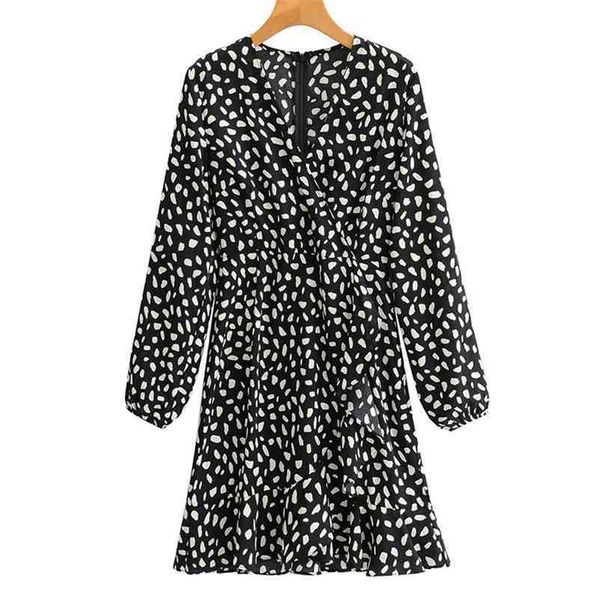 

summer women minidress ladies' v-neck long sleeve printed dresses female streetwear 210524, Black;gray