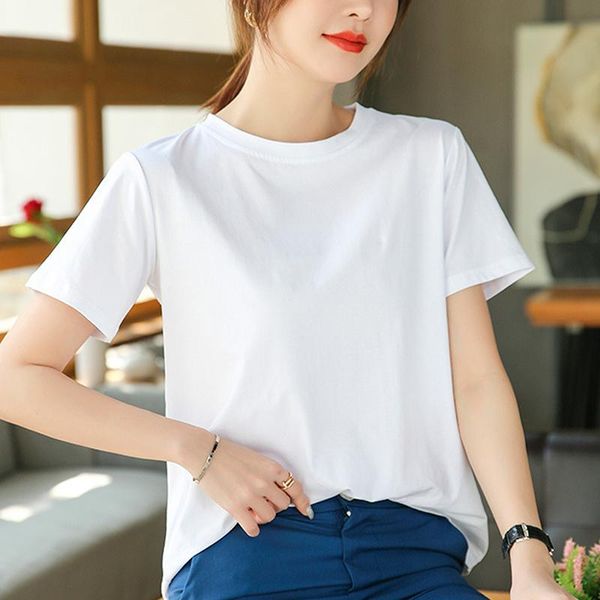 

women's t-shirt summer solid color short sleeve t-shirts casual, White