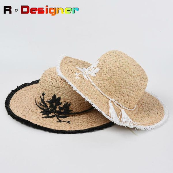 

wide brim hats 2021 spring and summer embroidery raffia straw hat female dome big eaves seaside holiday beach sunshade sun, Blue;gray