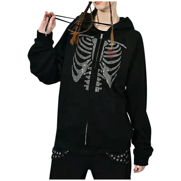 

women's hoodies & sweatshirts y2k gothic sweatshirt oversized hoodie women autumn zip up long sleeve coat female 90s vintage e-harajuku, Black