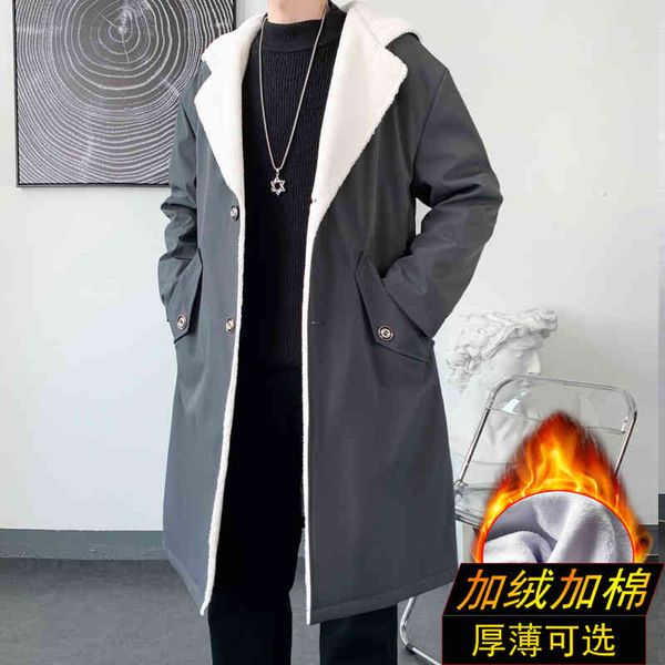 

men's trench coats winter lambswool trench thick casual coat with hood male jacket velvet outerwear black/khaki/grey nily, Tan;black