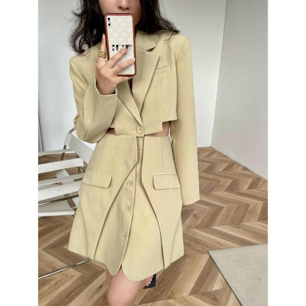 

two piece dress getspring women skirt sets single button short ladies blazer with a-line suit temperament set 2021, White