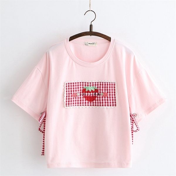 

merry pretty women cartoon embroidery cotton t shirts short sleeve o-neck casual basic t shirt for femme summer tees 210320, White