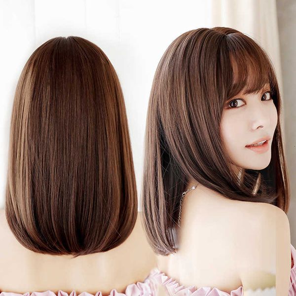 

yiwu women's long straight hair with fashionable chemical fiber wig, Black