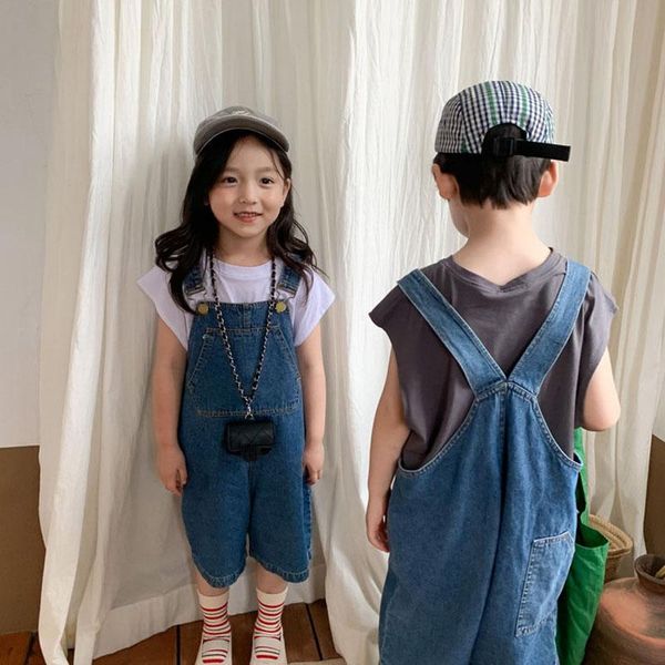 

jumpsuits 2021 summer kids clothes girls overalls denim pants loose boys clothing, Blue