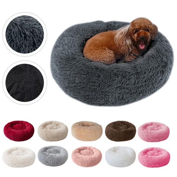 

kennels & pens donut round pet beds soft plush fluffy dog cat cushion washable self-warming pets bed for home puppy small medium dogs cats