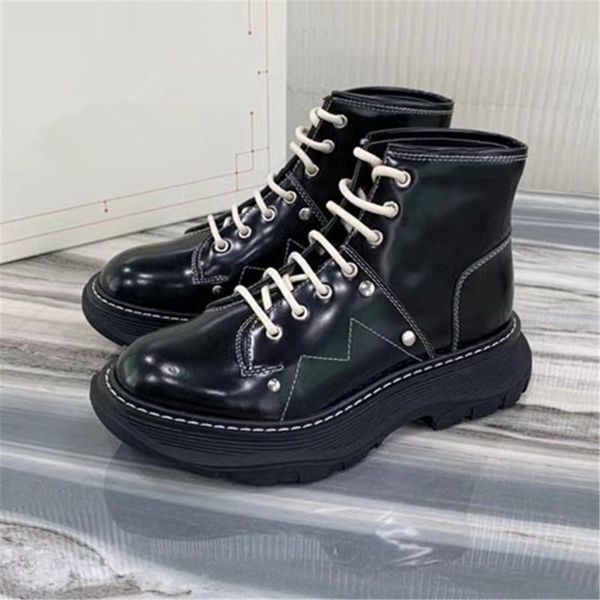 

boots autumn winter ankle soft cow leather thick bottom round toe women shoes wedges heel flat platform riding booties, Black