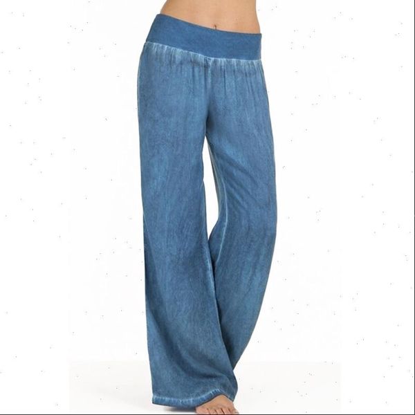 

wide leg pants elastic womens jean high waist trousers fashion solid color casual pantalon palazzo big size s 5xl, Blue