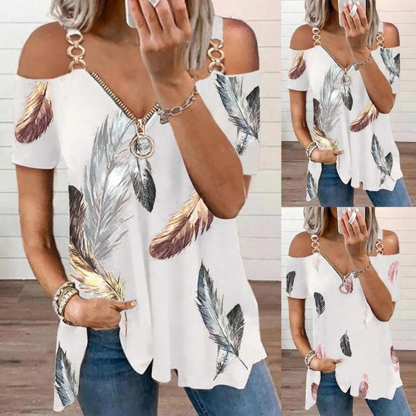 

women's tanks & camis women tank pirnt v-neck short sleeve strapless loose slim t shirt polluver blouse de mujer, White