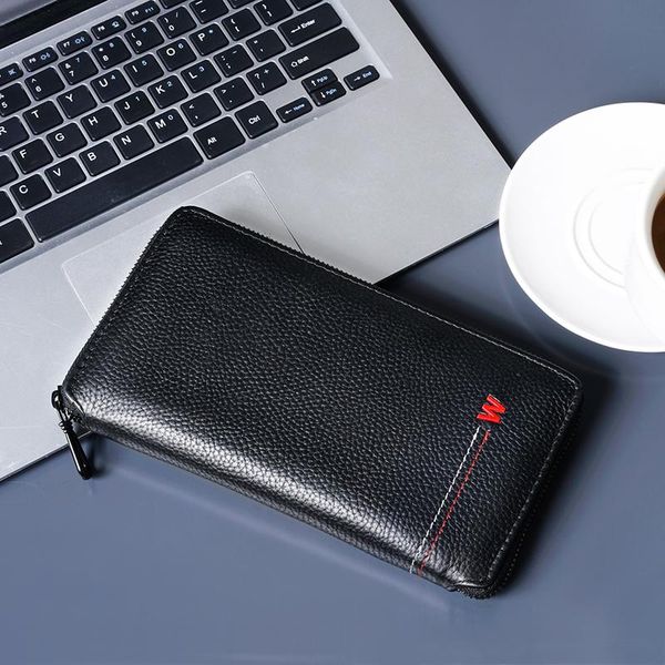 

wallets vintage men wallet genuine cow leather purse for 2021 long money bag large male letter clutch waterproof, Red;black