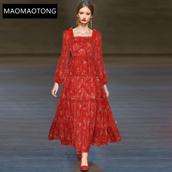 

casual dresses fashion designer autumn long party dress women lantern sleeve high waist red flower print vacation elegant, Black;gray