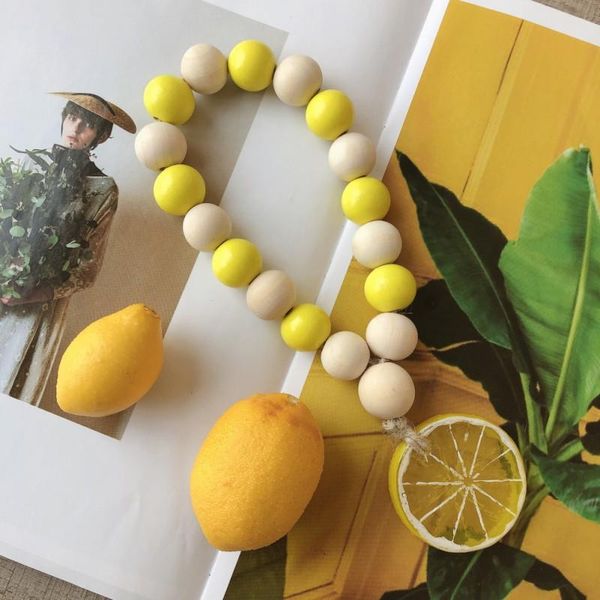 

lemon wood bead garland farmhouse rustic country decor wall boho decorations woven tassel hanging decorative objects & figurines