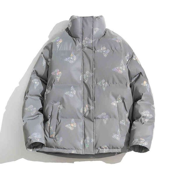 

2021 glacialwhale men down jacket winter cargo coat solid discoloration windproof hip hop streetwear grey for, Black