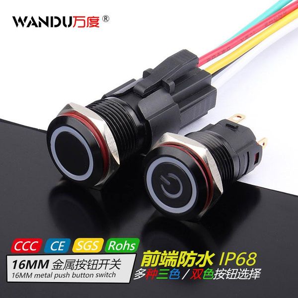 

smart home control wandu 16mm 5a metal push button switch black shell alumina luminous multi-color