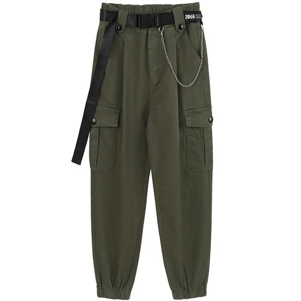 

women's pants & capris women casual cargo spring loose black ankle-length harem high street chains army green hip hop female s-l, Black;white