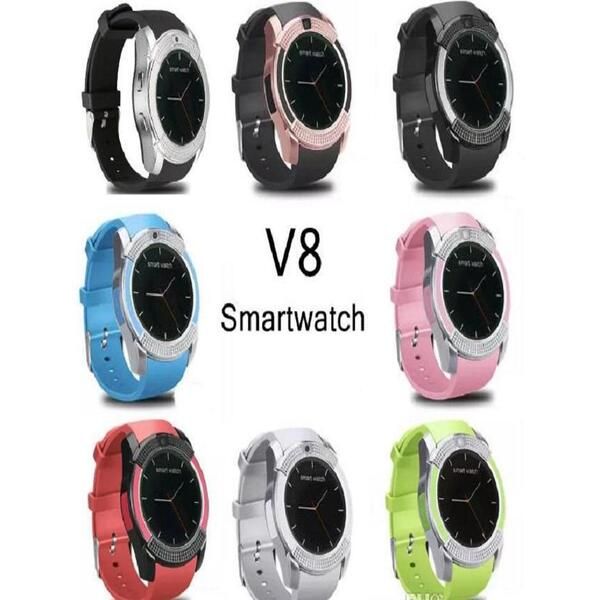 V8 Smart Watch Worlband с 0,3 м Camera Sim IPS HD Полный круг Дисплей для системы для Android System с Box Fitness Tracker