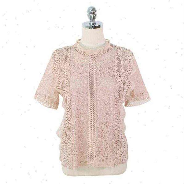 

black white pink beige lace women shirt short sleeve elegant b0336