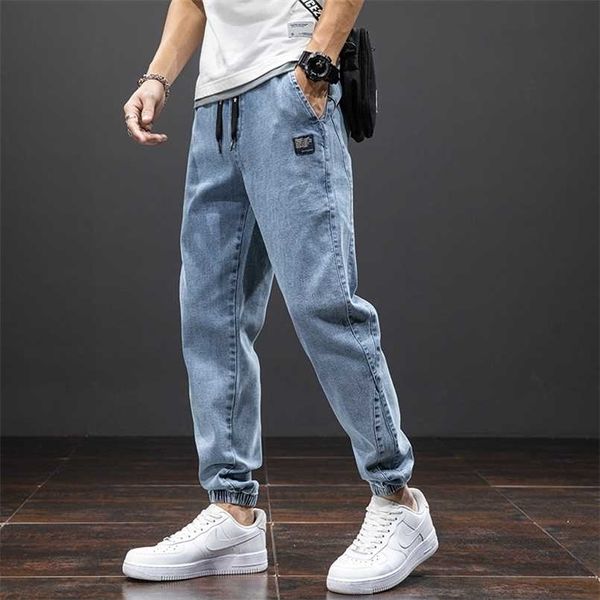 Primavera verão preto azul cargo jeans homens streetwear denim corredor calças homens baggy harem jean calças plus tamanho 6xl 7xl 8xl 211206
