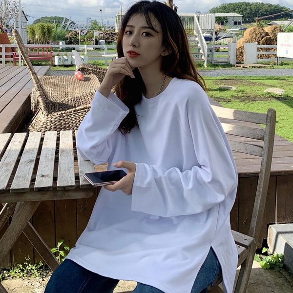

women's t-shirt dayifun basic t shirt women spring autumn oversized solid tees casual loose white side slit tshirt korean o neck female