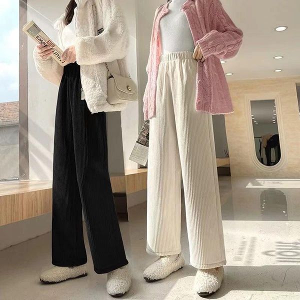 

women's pants & capris wide leg are plush and thickened in autumn winter. students wear loose straight with a high waist, Black;white