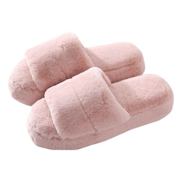 

women winter cute plush house slippers high heels fluffy warm casual shoes ladies girls indoor outdoor bedroom fur slides, Black