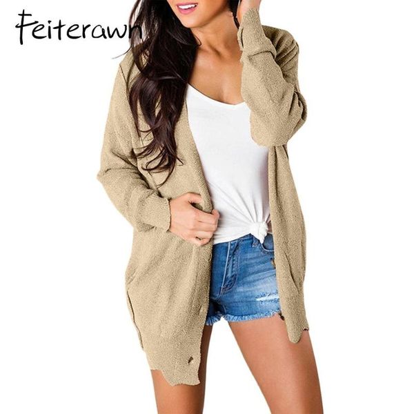 

women's sweaters feiterawn v neck button down pocket detail casual sweater cardigan women autumn winter solid blouse outwear manteau pu, White;black