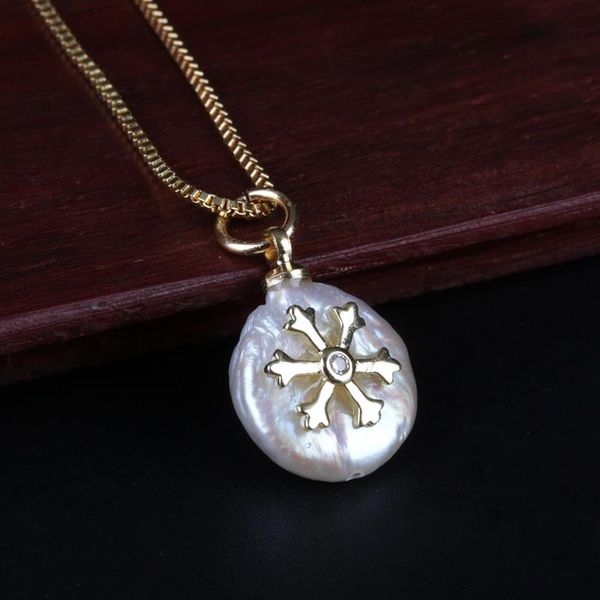 

tiny snow snowflake charm natural coin freshwater pearl bead dainty gold chain pendant choker necklace for women daily jewels chokers, Golden;silver