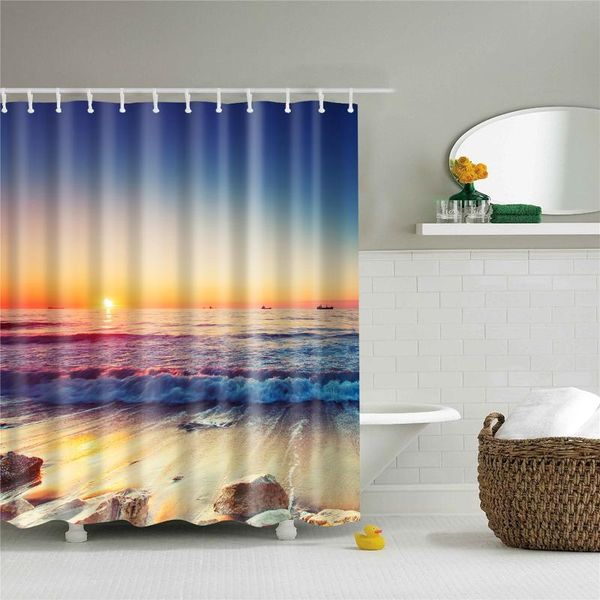 

shower curtains beach seaside bath curtain waterproof cortinas de bano set extra long sunset 180x200cm modern