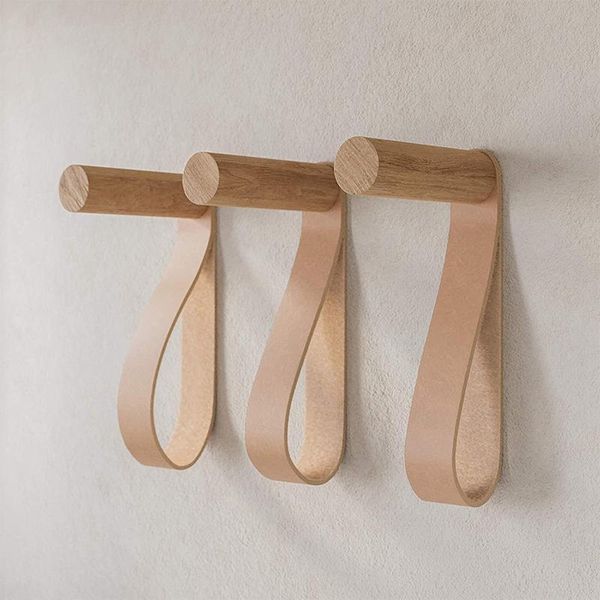 

hang hooks,wall mounted wooden hooks with leather (4 pcs),wall for hanging towels,hat hooks-abux hangers & racks