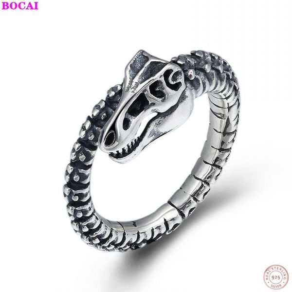 

cluster rings bocai s925 sterling silver for men trend retro creative dinosaur skeleton ring personality thai women's, Golden;silver