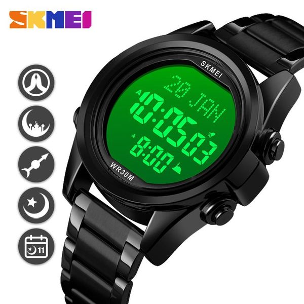 

wristwatches skmei digital watches for muslim men qibla time prayer mens led daylight saving islamic gift hour reloj hombre 1667, Slivery;brown