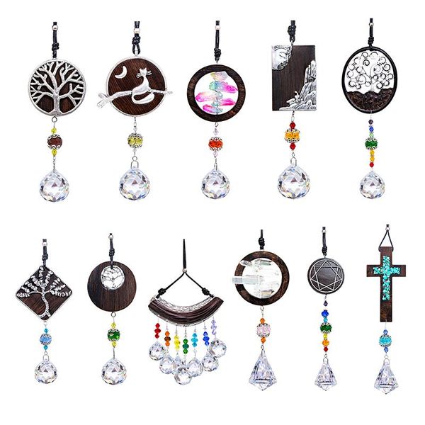 

h&d 11 styles handmade woodgrain sandalwood suncatcher rainbow maker crystal prisms drops window hanging ornament car charms garden decorati