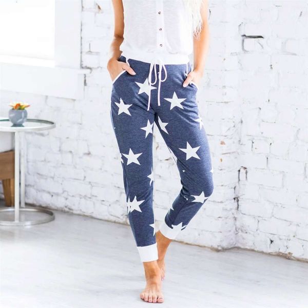 

independence day summer women's wear star print casual pants leggings capris, Black;white