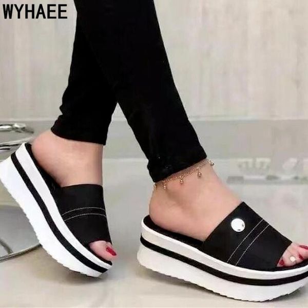 

summer women's slippers 2021 fashion vintage wedge casual women shoes leather platform open toe outdoor beach sandals, Black