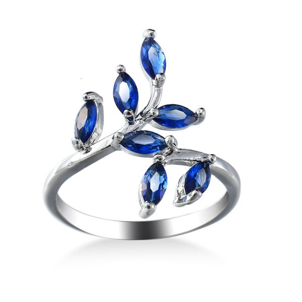 

jewelry fashion zircon wedding ring diamond blue cocktail leaf romantic personality female, Slivery;golden