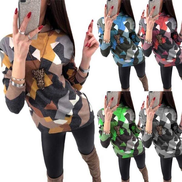 

women's 2021 spring high collar printed long sleeve t-shirt, White