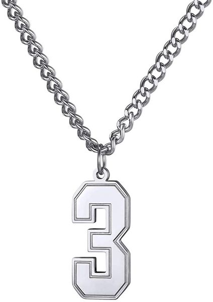 

pendant necklaces kpop number necklace,boys men stainless steel soccer/football/basketball/baseball necklace athlete sports fan gift, Silver