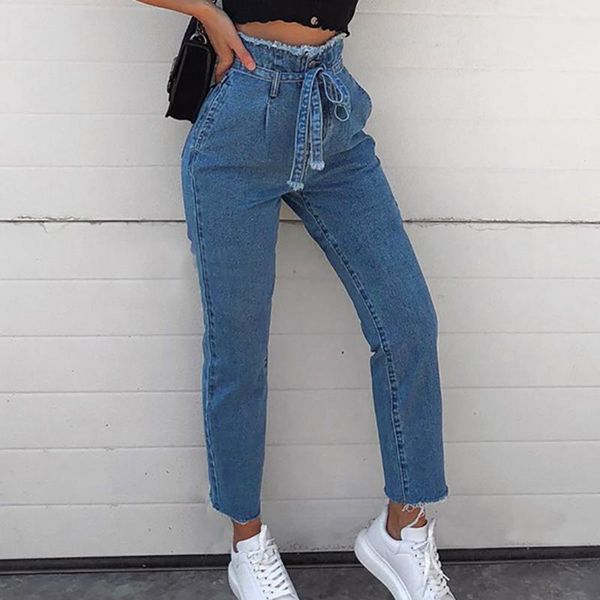 

women plus size high waist trimmings slim denim skinny jeans pants trousers pockets 1217 women's, Blue