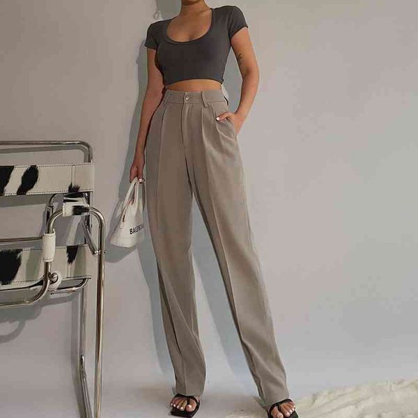 

women's pants & capris zhisilao summer wide leg women office ladies straight suit elegant khaki trousers plus size length beige 6m5y, Black;white