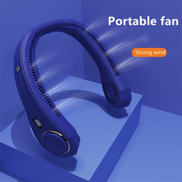 

electric fans lcd portable leafless hanging neck fan 360Â° lazy neckband surround sports 4000mah usb rechargeable cooling