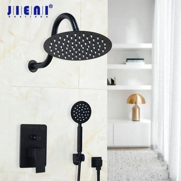 

inch black painitng round head ceiling bathroom rainfall shower faucet set wall mount hand 2 functions sets
