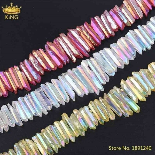 

approx 51pcs/strand drilled titanium rainbow ab quartz crystal graduated point loose beads for diy jewelry findings making