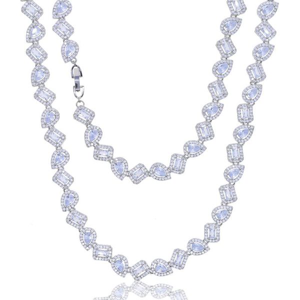 

iced out cz chocker hip hop necklace with tear drop square baguette cubic zircon charm for women wedding jewelry chokers, Golden;silver